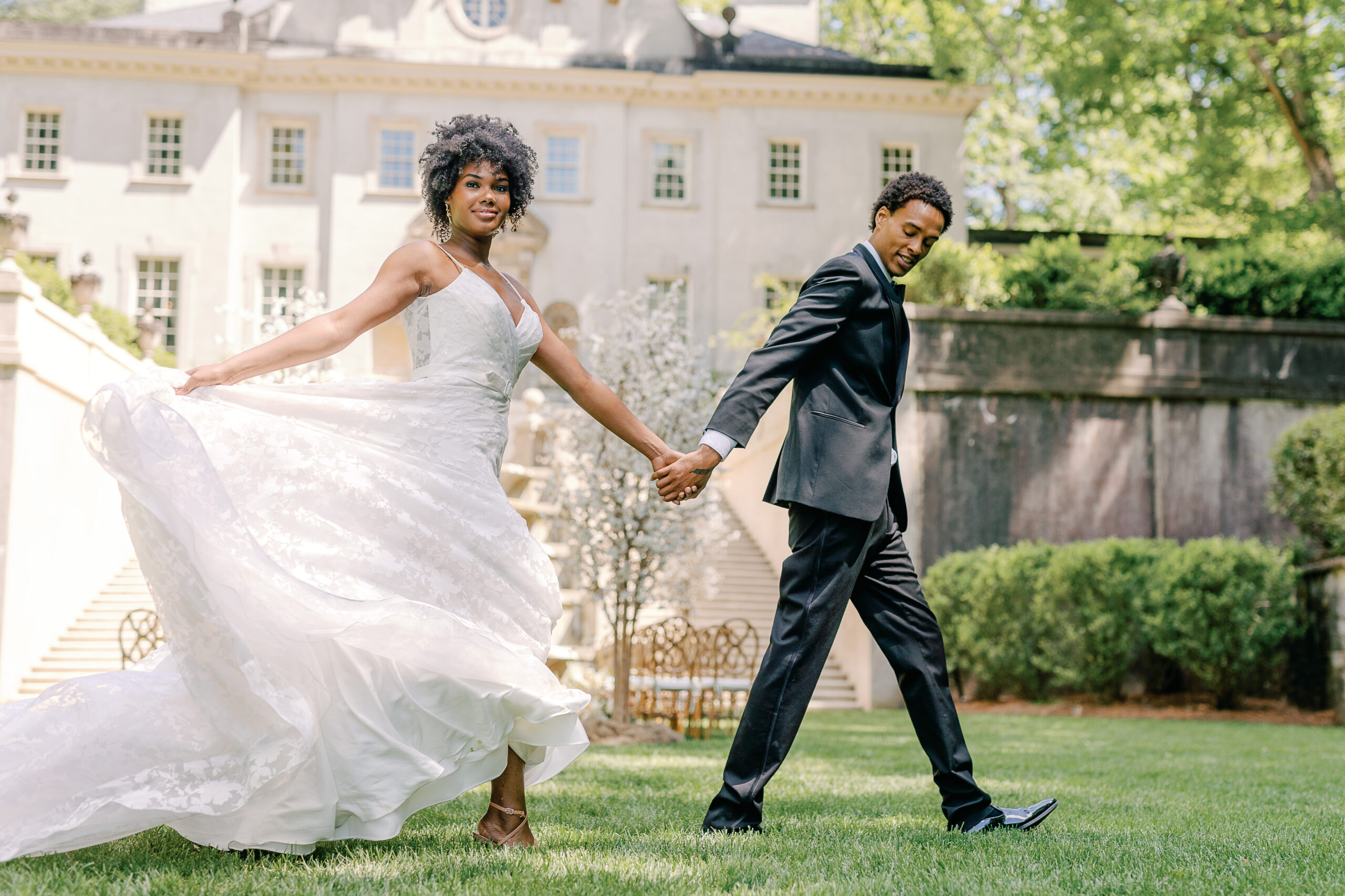 Atlanta Wedding Photography at Swan House wedding couple portrait with movement